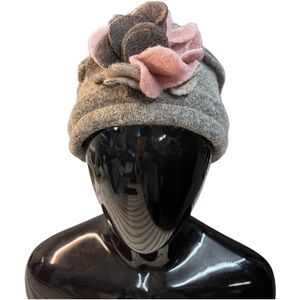 LAFENICE Wool Hat Floral Detail Gray/Beige/Blush